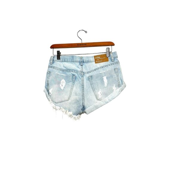 One Teaspoon Bandits Low‑Waist Denim Shorts Light Wash Distressed Raw Hem - Picture 5 of 10